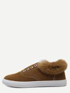 Romwe Brown Suede Fur Cuff Rubber Sole Flats