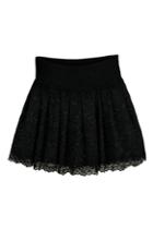 Romwe Lace Panel Layered Pleated Black Skirt