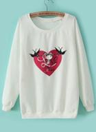 Romwe Swallow Heart Print Loose Sweatshirt