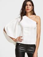 Romwe Beige One Shoulder Flared Sleeve Top