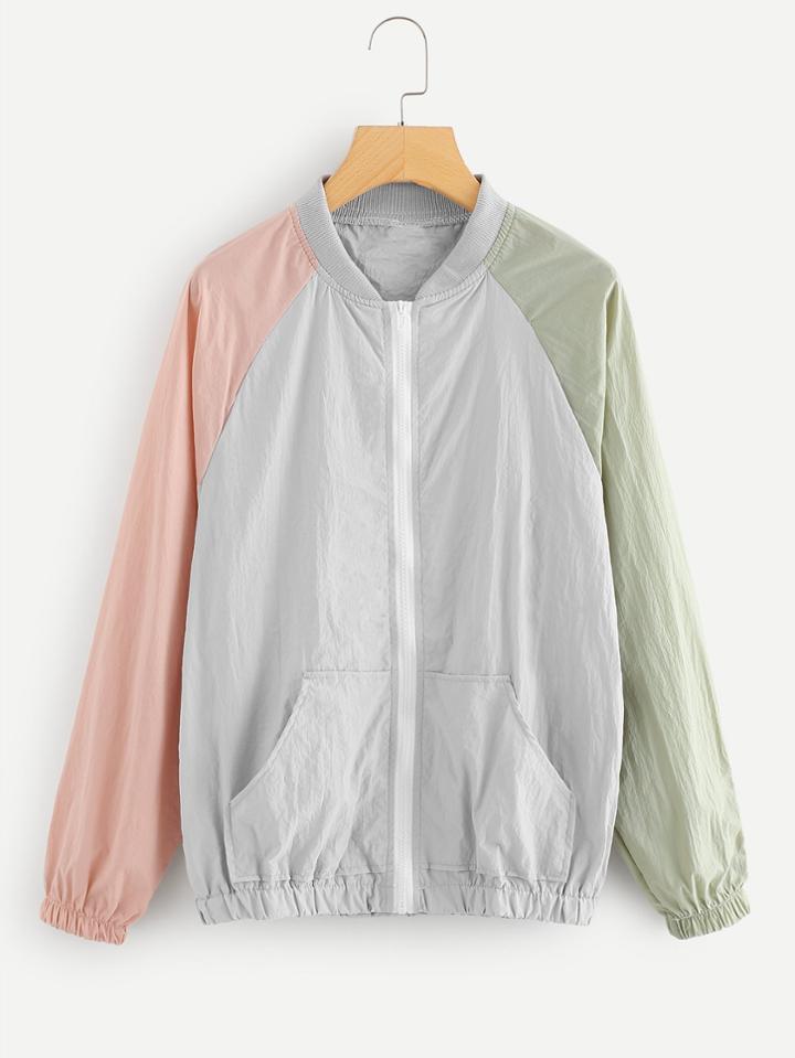 Romwe Contrast Sleeve Raglan Sleeve Jacket