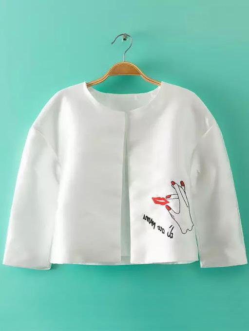 Romwe Lip Hand Letter Embroidered Crop Coat