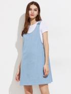 Romwe Buttoned Strap Chambray Pinafore Dress