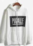 Romwe Hooded Pigalle Print White Sweatshirt