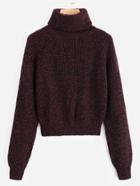 Romwe Rolled Neck Longline Sleeve Sweater