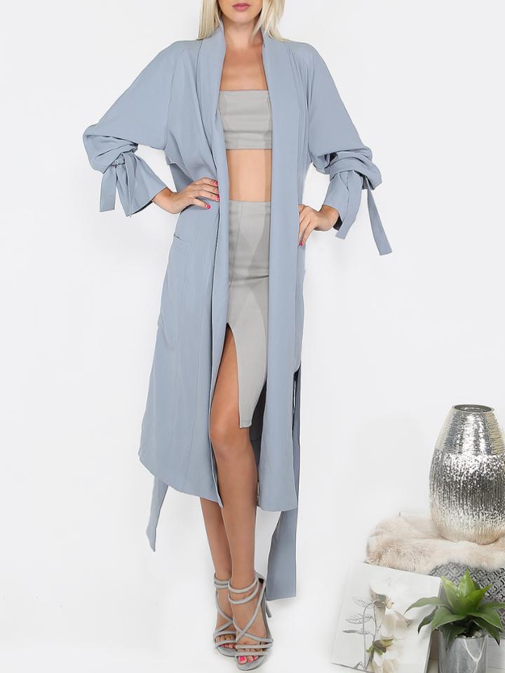 Romwe Blue Long Sleeve Cardigan Long Outerwear