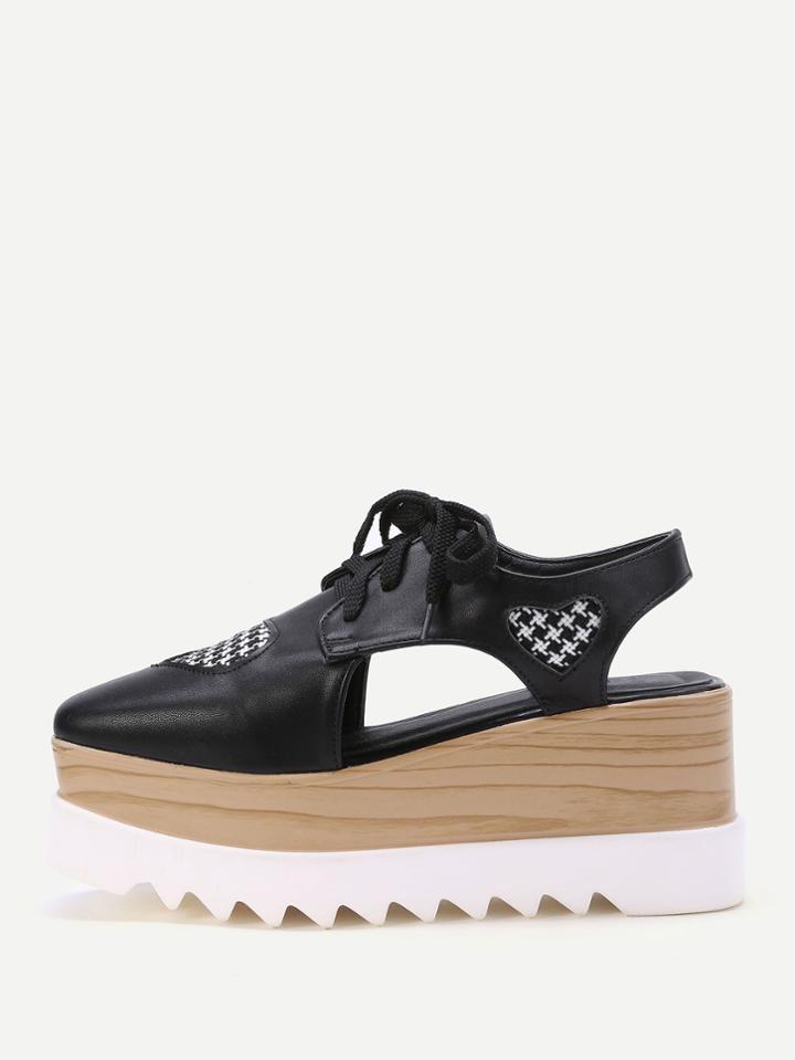 Romwe Heart Pattern Cutout Detail Lace Up Wedges