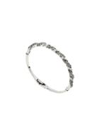 Romwe Silver Rhinestone Encrusted Twisted Bangle