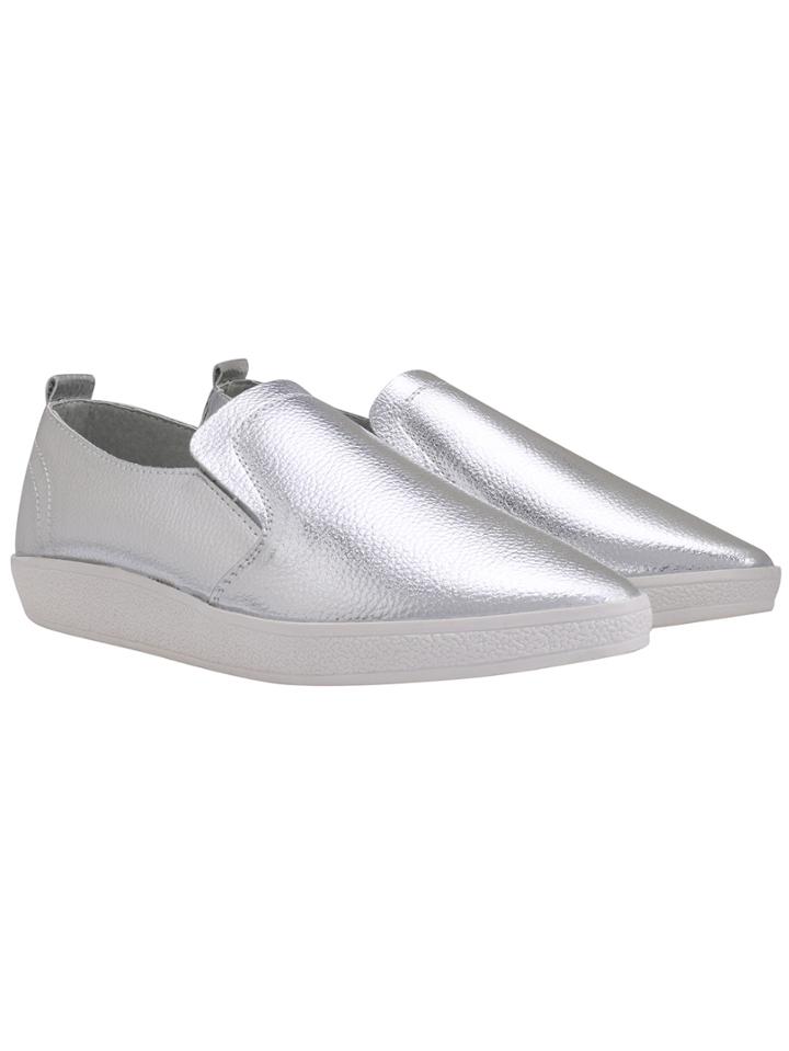 Romwe Silver Almond Toe Casual Flats