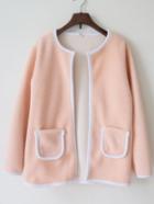 Romwe Contrast Trims Pockets Pink Coat