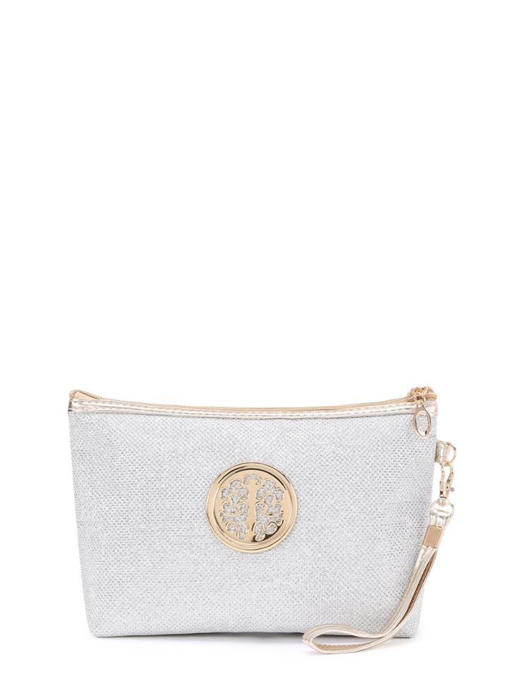 Romwe Metallic Trim Makeup Bag With Wristlet