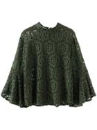 Romwe Bell Sleeve Lace Dark Green Top