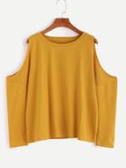 Romwe Yellow Open Shoulder Loose T-shirt