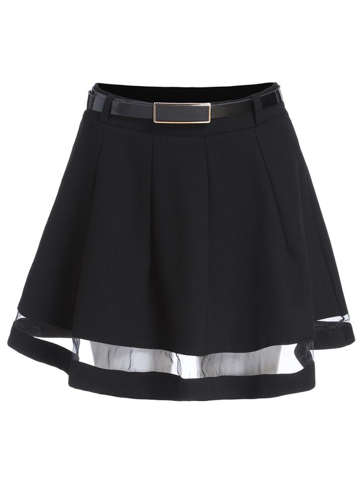 Romwe Mesh Insert Flare Skirt