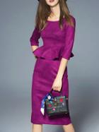 Romwe Purple Backless Peplum Top With Split Skirt