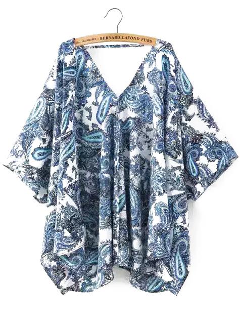 Romwe V Neck Paisley Print Loose Top