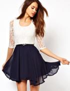 Romwe Colour-block Lace Sheer Dress