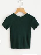 Romwe Lace Up Back Ribbed Knit Tee