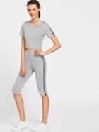 Romwe Contrast Binding Crop T-shirt And Leggings Co-ord