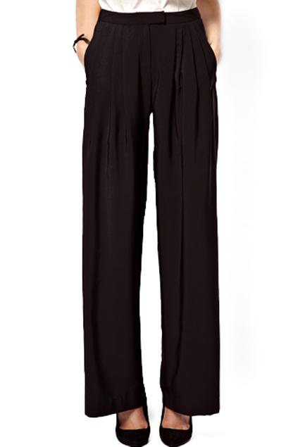 Romwe Romwe Pocketed Pleated Black Palazzo Pants