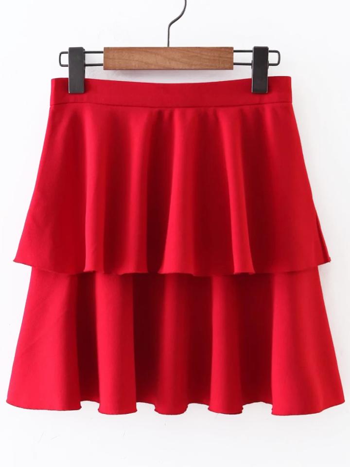 Romwe Ruffle Layered Zipper Back A Line Skirt