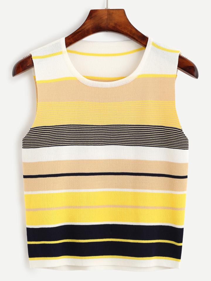 Romwe Multicolor Striped Crop Knit Top