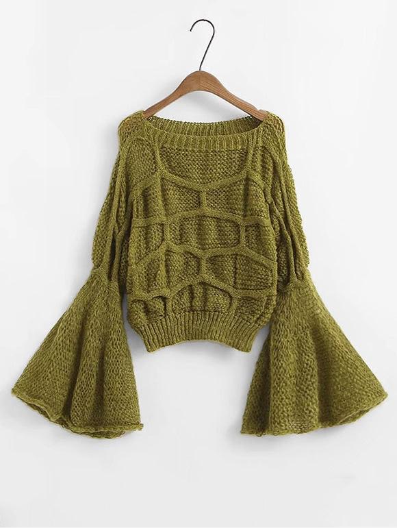 Romwe Bell Sleeve Textured Sweater