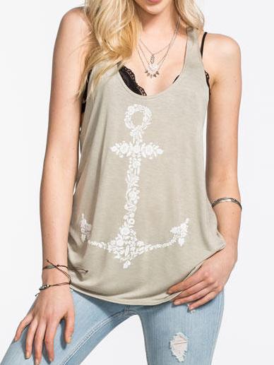 Romwe Anchors Print Tank Top
