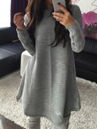 Romwe Long Sleeve Shift Grey Sweater Dress