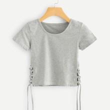 Romwe Tie Side Crop Tee