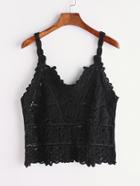 Romwe Black Crochet Hollow Out Cami Top