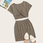 Romwe Striped Top With Skirt