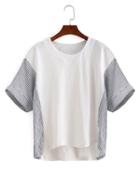 Romwe Contrast Vertical Striped High-low T-shirt
