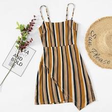 Romwe Knot Back Wrap Striped Cami Dress