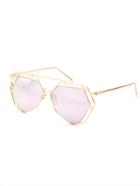 Romwe Gold Hollow Frame Double Bridge Pink Lens Sunglasses