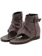 Romwe Khaki Flip Buckled Sandals