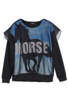 Romwe Horse Print Black Sweatshirt