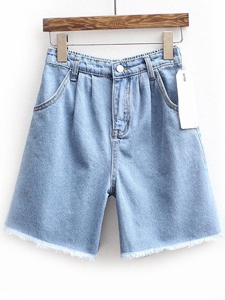 Romwe Fringe Denim Loose Shorts
