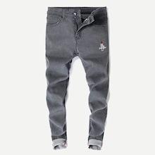 Romwe Men Embroidery Letter Jeans