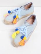 Romwe Frayed Edge Pom Pom Detail Denim Espadrilles