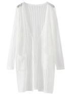 Romwe White Long Sleeve Pocket Cardigan