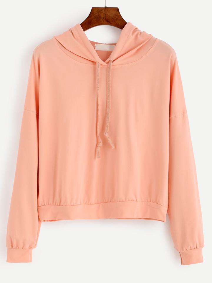 Romwe Pink Drop Shoulder Hooded Sweatshirt