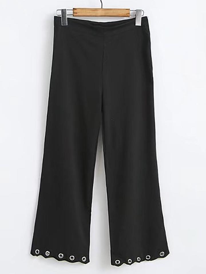 Romwe Wave Hem Eyelet Detail Pants