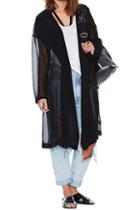 Romwe Transparent Buttonless Loose Black Coat