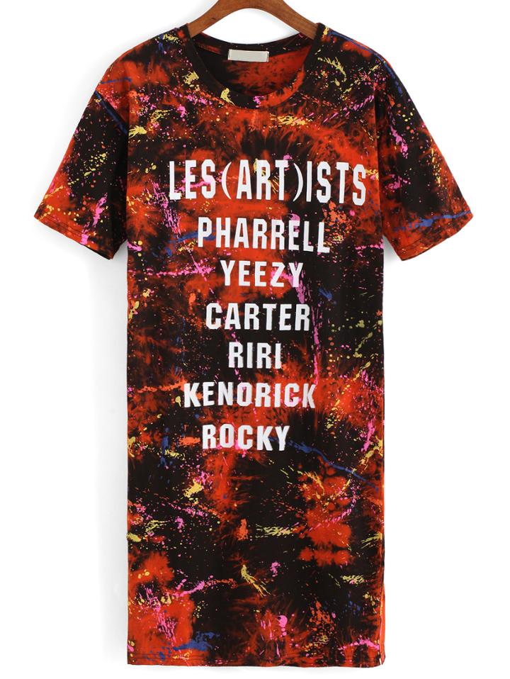 Romwe Letter Graffiti Print Orange T-shirt