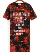 Romwe Letter Graffiti Print Orange T-shirt
