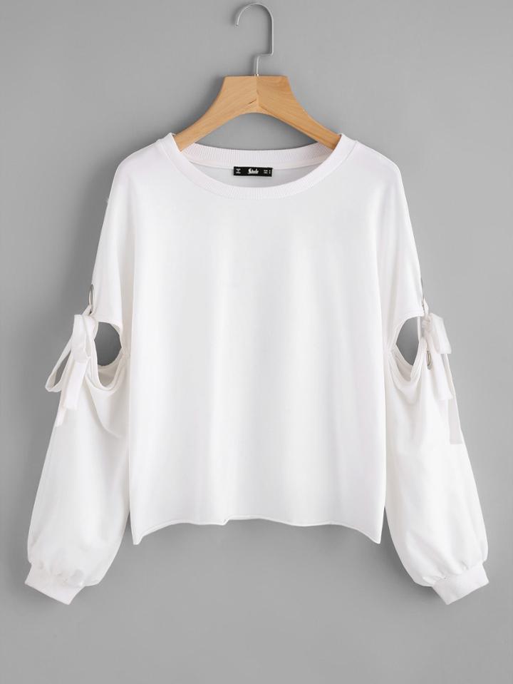 Romwe Grommet Detail Tied Open Sleeve Sweatshirt