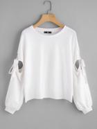 Romwe Grommet Detail Tied Open Sleeve Sweatshirt