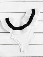 Romwe Two Tone One Shoulder Flounce Swimsuit