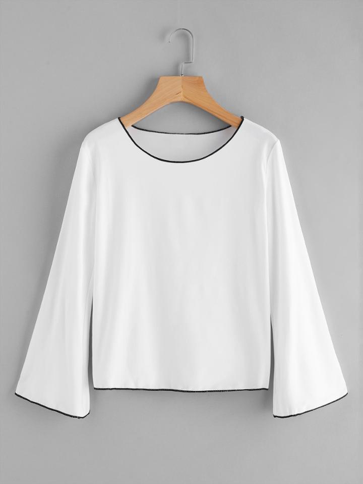 Romwe Fluted Sleeve Contrast Trim Tee